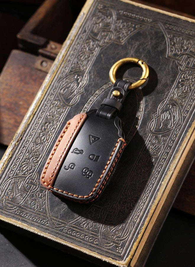Ysbxitu 5 Button Smart Key Fob Cover with Keychain Fit for Land Rover Range Rover Evoque,Velar,Sport,discoveryCowhide Key Sleeve Key Holder Key Proctive Cover Remote Key Shell Case-Black - Image 5