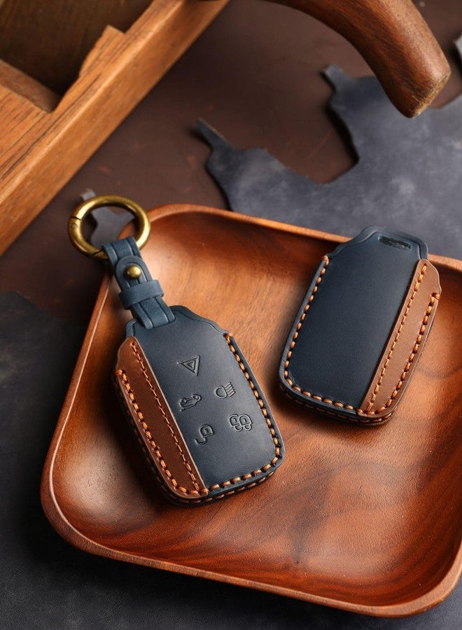 Ysbxitu 5 Button Smart Key Fob Cover with Keychain Fit for Land Rover Range Rover Evoque,Velar,Sport,discoveryCowhide Key Sleeve Key Holder Key Proctive Cover Remote Key Shell Case-Black - Image 4