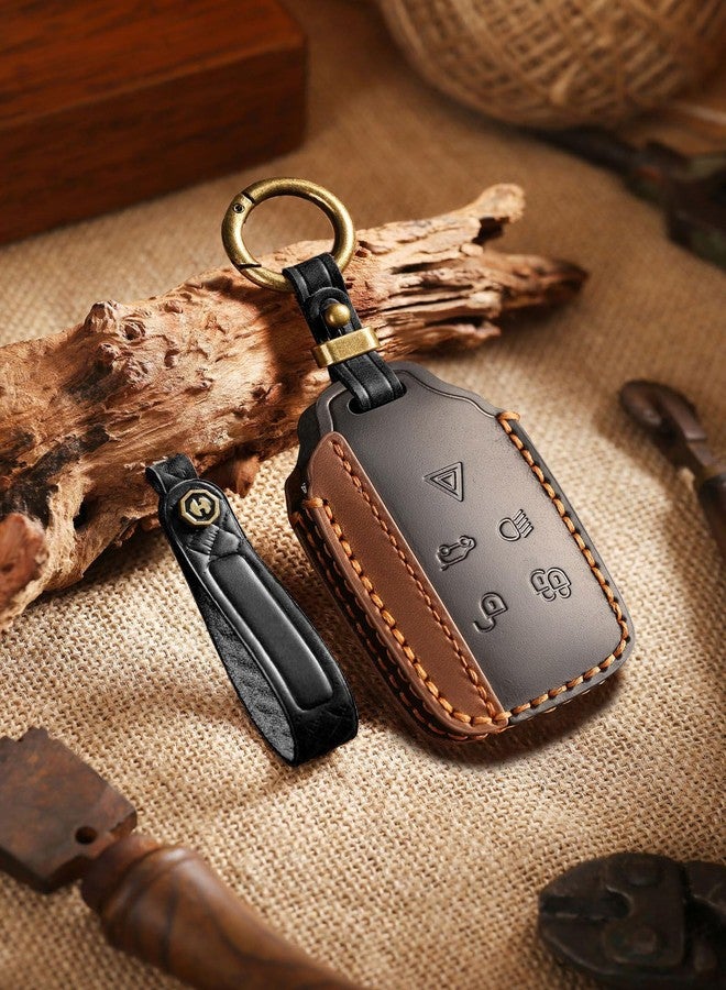 Ysbxitu 5 Button Smart Key Fob Cover with Keychain Fit for Land Rover Range Rover Evoque,Velar,Sport,discoveryCowhide Key Sleeve Key Holder Key Proctive Cover Remote Key Shell Case-Black - Image 3