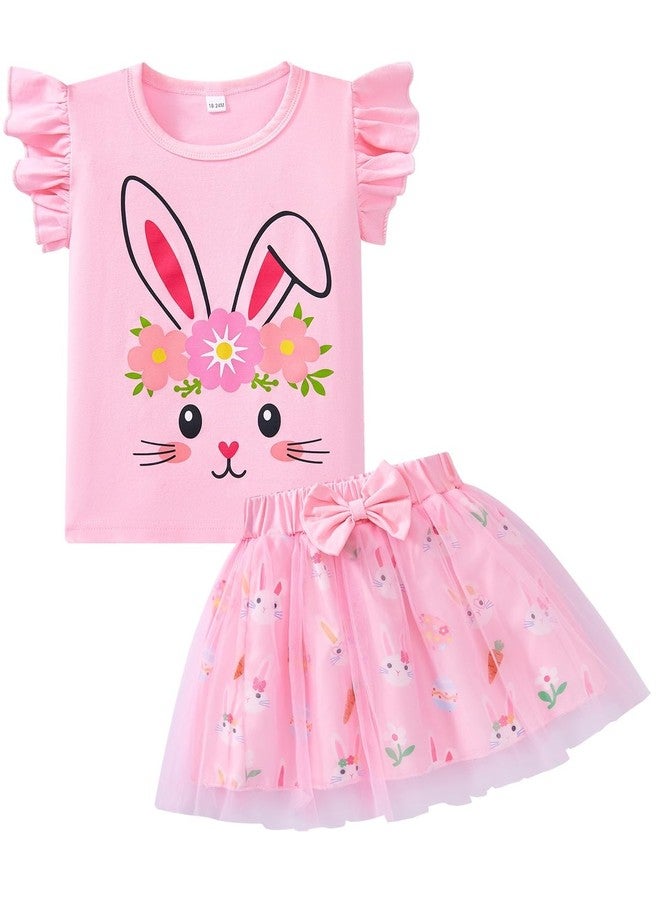 FUNMETA Toddler Girls Easter Bunny Outfit Ruffle Sleeve Top & Tulle Skirt Set Cute Rabbit Dress for Party 3-4 Years Old - Image 1