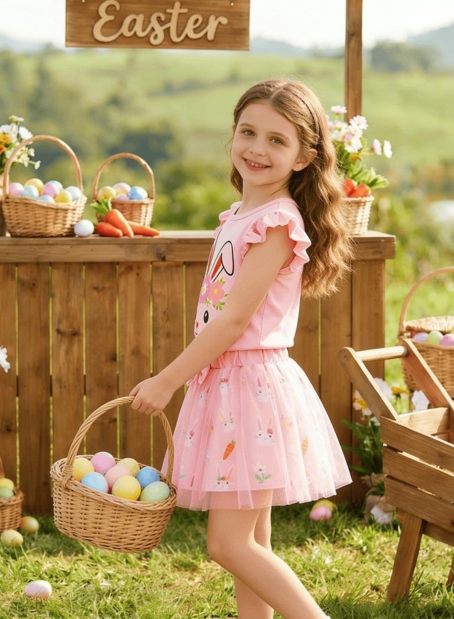 FUNMETA Toddler Girls Easter Bunny Outfit Ruffle Sleeve Top & Tulle Skirt Set Cute Rabbit Dress for Party 3-4 Years Old - Image 4