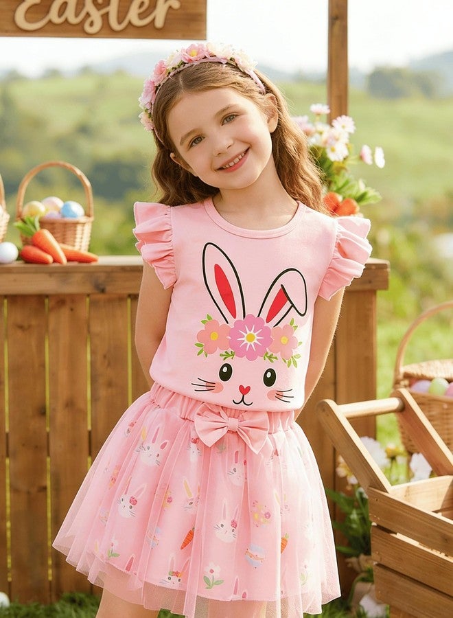 FUNMETA Toddler Girls Easter Bunny Outfit Ruffle Sleeve Top & Tulle Skirt Set Cute Rabbit Dress for Party 3-4 Years Old - Image 3
