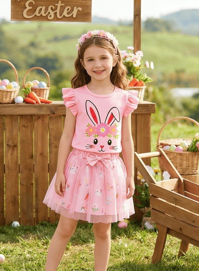 FUNMETA Toddler Girls Easter Bunny Outfit Ruffle Sleeve Top & Tulle Skirt Set Cute Rabbit Dress for Party 3-4 Years Old - Image 2