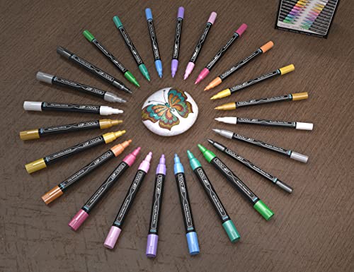 TOOLI-ART Acrylic Paint Markers Paint Pens Special Colors Set Extra Fine And Medium Tip Combo For Rock Painting, Canvas, Fabric, Glass, Mugs, Wood, Ceramics, Plastic, Multi-Surface. Non Toxic, (METALLIC) - Image 2