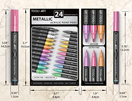 TOOLI-ART Acrylic Paint Markers Paint Pens Special Colors Set Extra Fine And Medium Tip Combo For Rock Painting, Canvas, Fabric, Glass, Mugs, Wood, Ceramics, Plastic, Multi-Surface. Non Toxic, (METALLIC) - Image 5