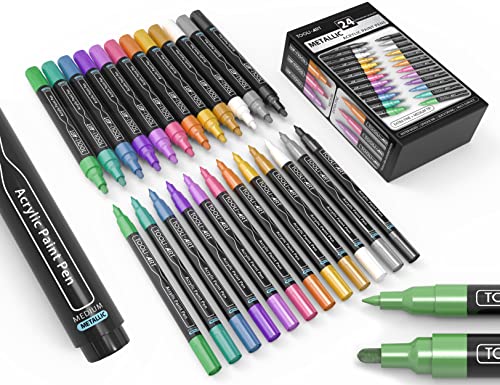 TOOLI-ART Acrylic Paint Markers Paint Pens Special Colors Set Extra Fine And Medium Tip Combo For Rock Painting, Canvas, Fabric, Glass, Mugs, Wood, Ceramics, Plastic, Multi-Surface. Non Toxic, (METALLIC) - Image 1