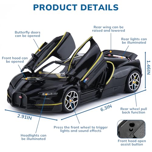 FRJV Car Toys for Boys 1 32 Diecast Cars Collectibles Car Model KitMetal Toy Car for Boys and GirlsPull Back Cars with Lights and SoundsCars for Kids Ages 35Black - Image 5