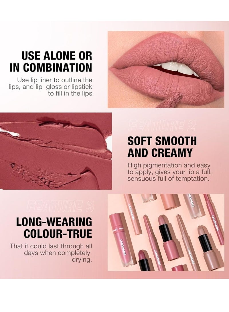 LANGMANNI مجموعة أحمر شفاه مات ناعم 3 في 1 - مجموعة قلم تحديد الشفاه، لامع شفاه سائل، وأحمر شفاه - مجموعة تأثير طويل الأمد ومقاومة للماء - مجموعة هدايا مكياج الشفاه الكل في واحد 05 - Image 4