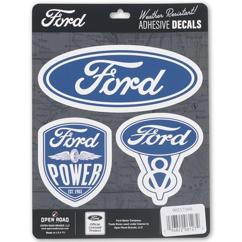Open Road Brands Ford Logo Adhesive Vinyl Decals Set of Ford Stickers for Car Window Water Bottle or Laptop 1 Pack 3 Count - Image 1