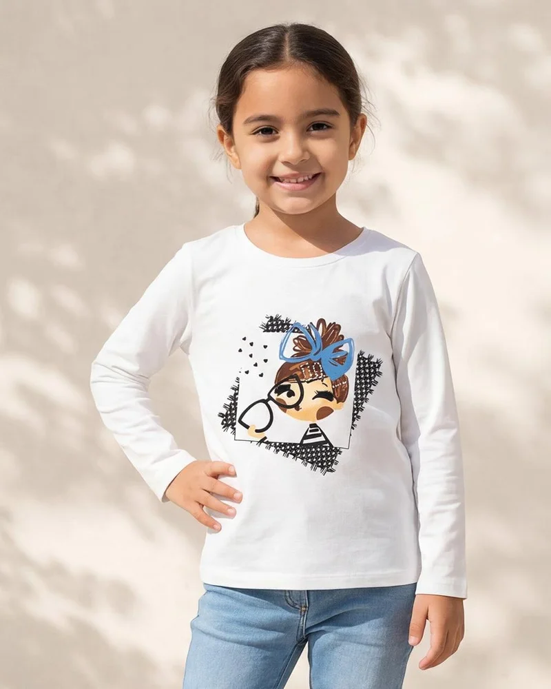 Redtag Girls White Printed T-Shirt