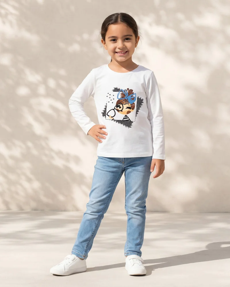 Redtag Girls White Printed T-Shirt