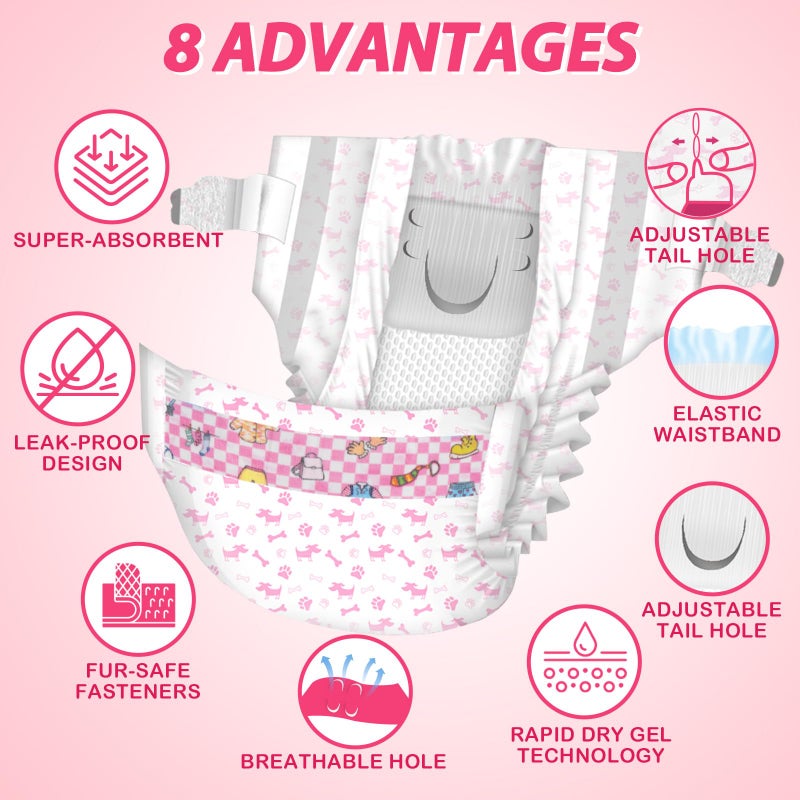 Dono Disposable Dog Diapers Female Doggie Diapers for Puppy Dogs and Cats in Heat with Cute Design, Pink, 40pcs, XXS - Image 2