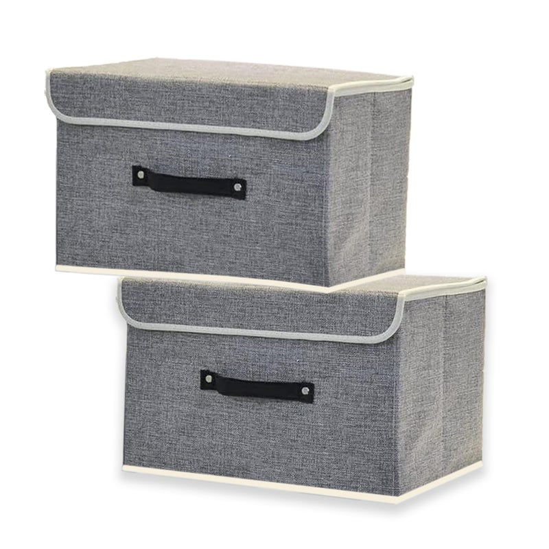 Kuber Industries Kuber Industries Small Storage Box With LidFoldable Toys Storage BinWardrobe Organizer For clothesFront Handle Sturdy Pack Of2 Grey  - Image 1
