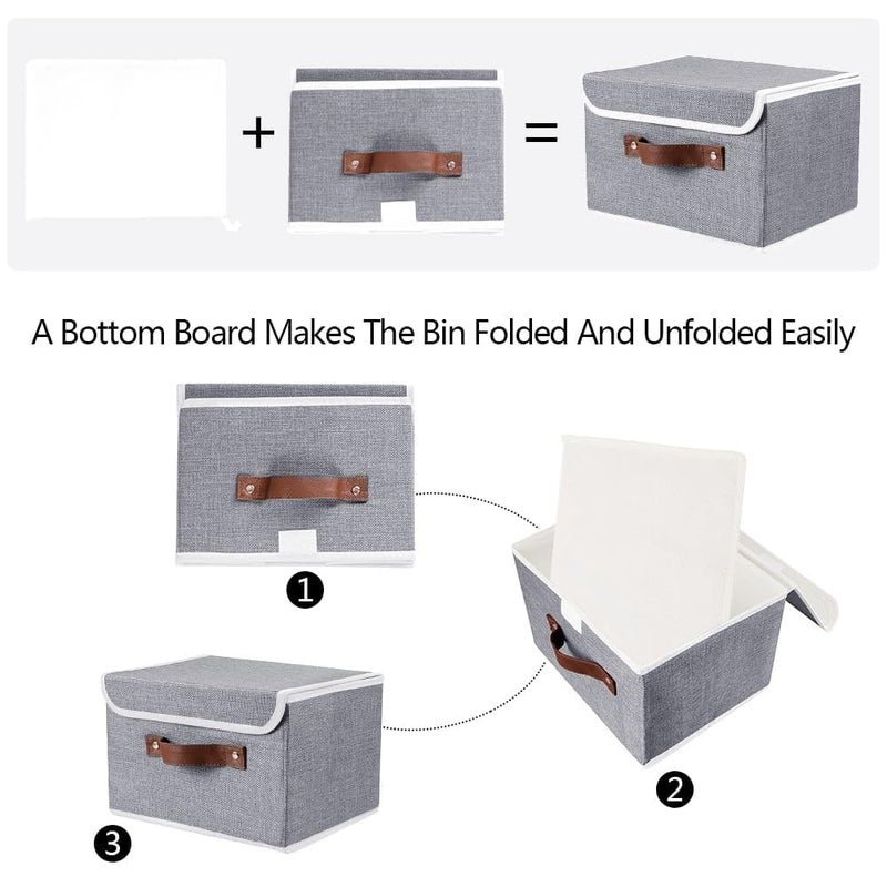 Kuber Industries Kuber Industries Small Storage Box With LidFoldable Toys Storage BinWardrobe Organizer For clothesFront Handle Sturdy Pack Of2 Grey  - Image 3