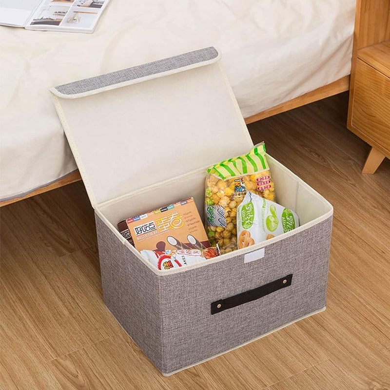 Kuber Industries Kuber Industries Small Storage Box With LidFoldable Toys Storage BinWardrobe Organizer For clothesFront Handle Sturdy Pack Of2 Grey  - Image 5