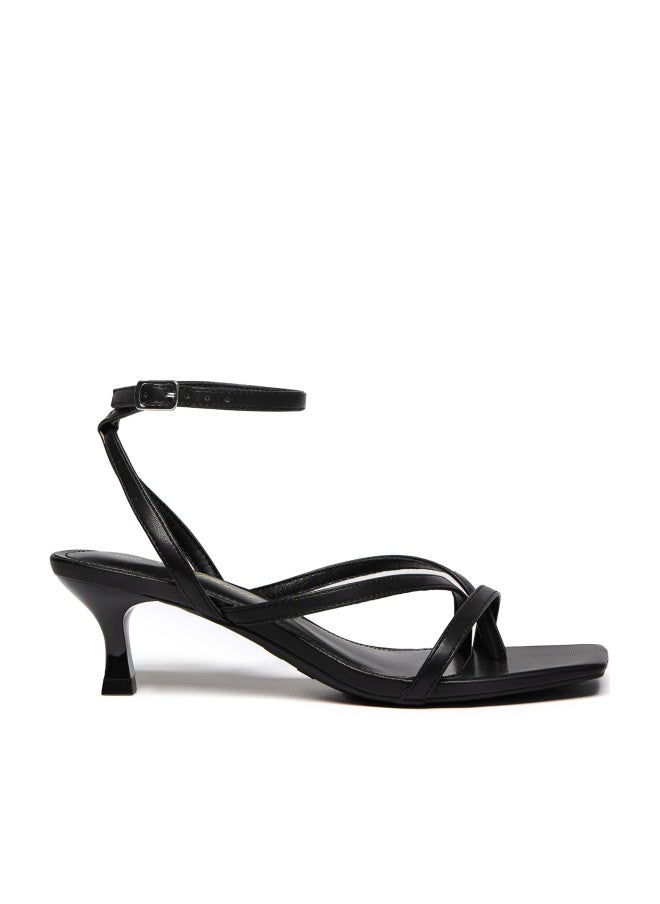 Athlefit Kitten Heels for Women Black Square Open Toe Strappy Low Heels Ankle Strap Buckle Party Dress Thong Heeled Sandals Size 8 - Image 1