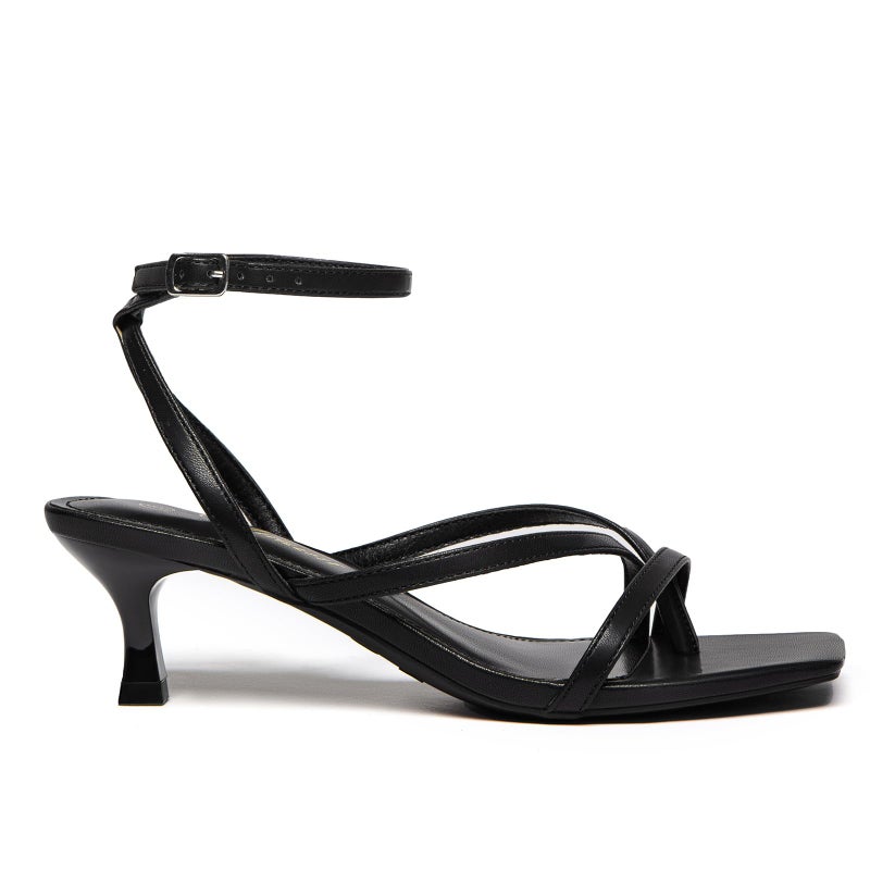 Athlefit Kitten Heels for Women Black Square Open Toe Strappy Low Heels Ankle Strap Buckle Party Dress Thong Heeled Sandals Size 8 - Image 3
