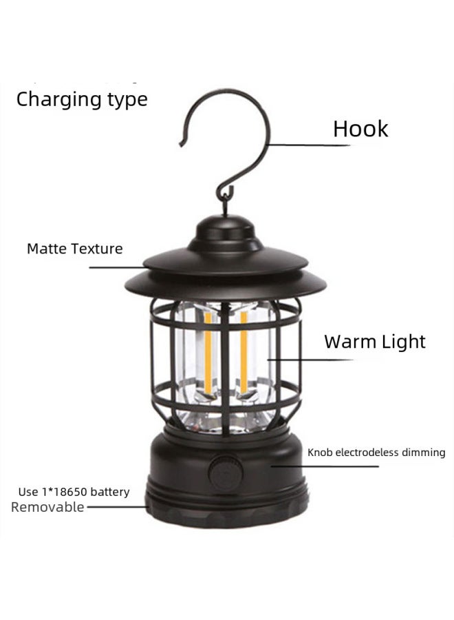 Outdoor Rechargeable Cob Handheld Lantern Multifunctional Camping Tent Light Vintage Led Horse Lamp Fishing Camping Light-Color:Charging (green) - Image 4
