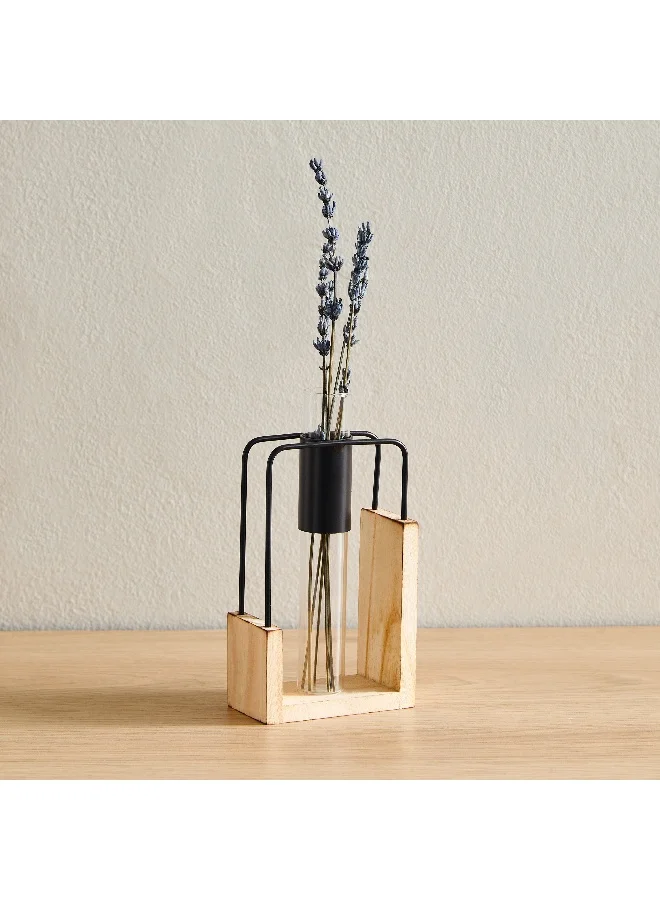 Home Box Wadee Metal and Wooden Flower Holder with Glass Vase