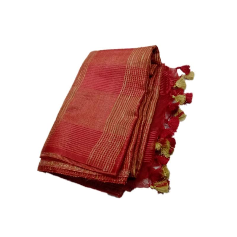 SheenKraft | Handloom Bhagalpuri Kota Ghicha Silk Saree for Women with Running Blouse Piece Free Size (11821 Red) - Image 1