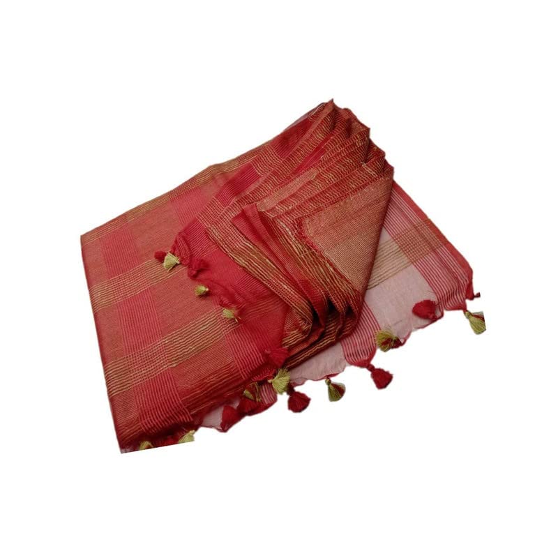 SheenKraft | Handloom Bhagalpuri Kota Ghicha Silk Saree for Women with Running Blouse Piece Free Size (11821 Red) - Image 2