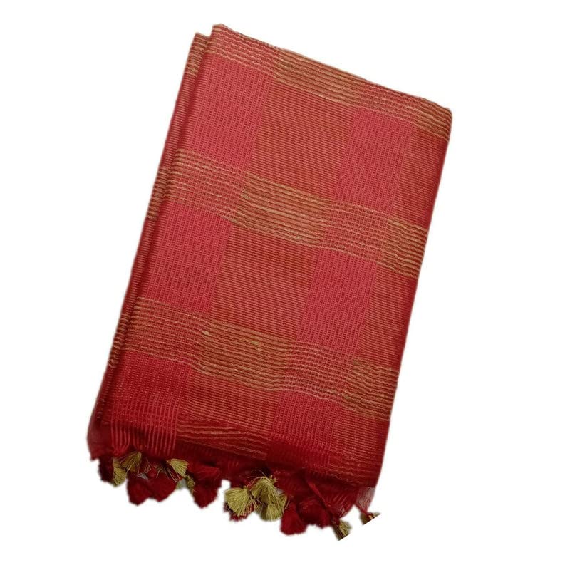 SheenKraft | Handloom Bhagalpuri Kota Ghicha Silk Saree for Women with Running Blouse Piece Free Size (11821 Red) - Image 3