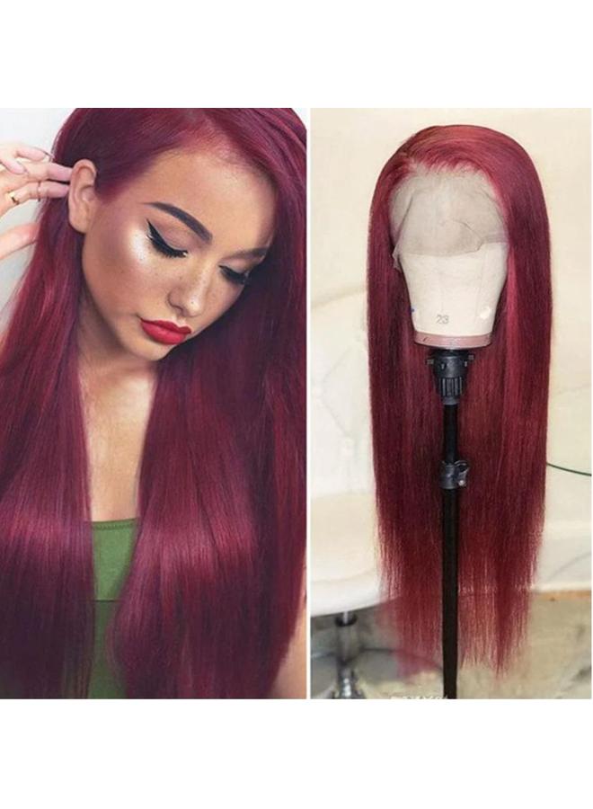Bluejw Real Hair Wig European And American Wig Women's Long Straight Hair Wine Red Real Hair Lace Wig Human Hair Wigs - Image 1
