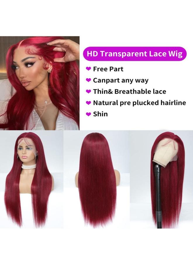 Bluejw Real Hair Wig European And American Wig Women's Long Straight Hair Wine Red Real Hair Lace Wig Human Hair Wigs - Image 3