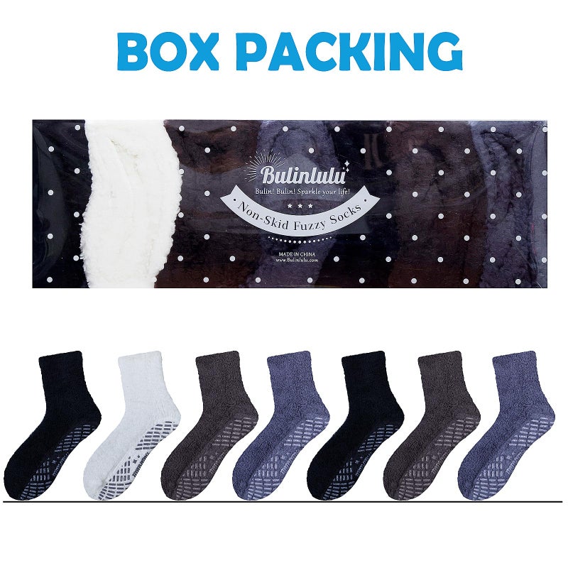 Bulinlulu Fuzzy Socks for Women with Grips Plush Fuzzy Sleep Cozy Sleep Winter Soft Fluffy Socks(Black/White/Grey/Navy/Brown) - Image 2