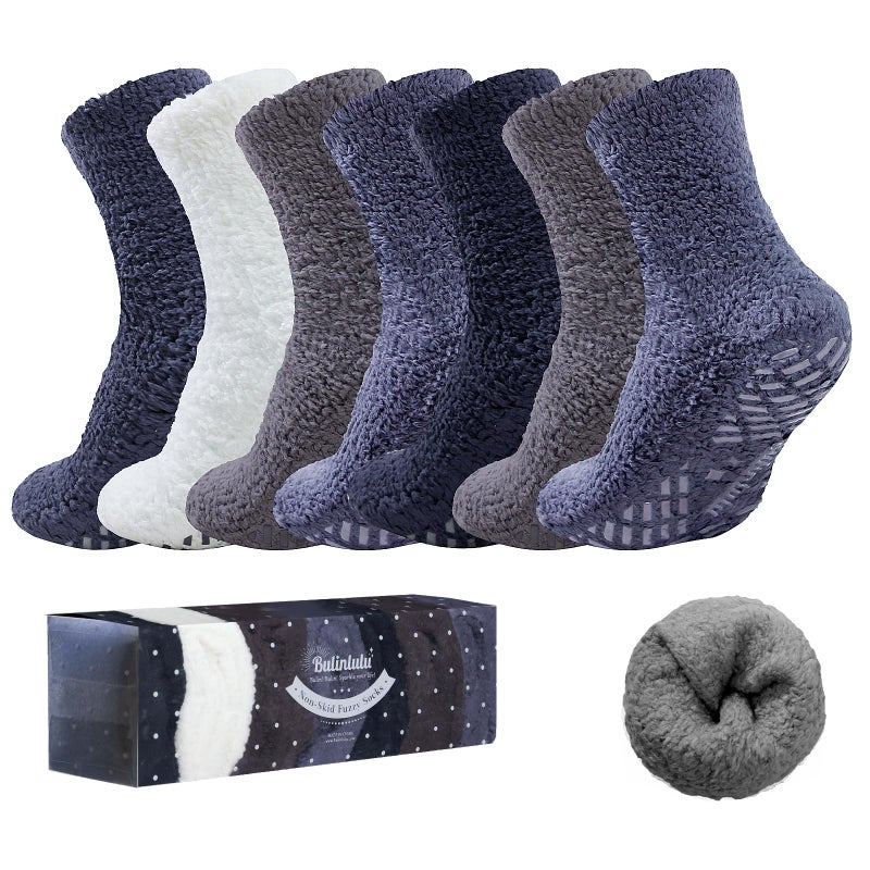 Bulinlulu Fuzzy Socks for Women with Grips Plush Fuzzy Sleep Cozy Sleep Winter Soft Fluffy Socks(Black/White/Grey/Navy/Brown) - Image 1