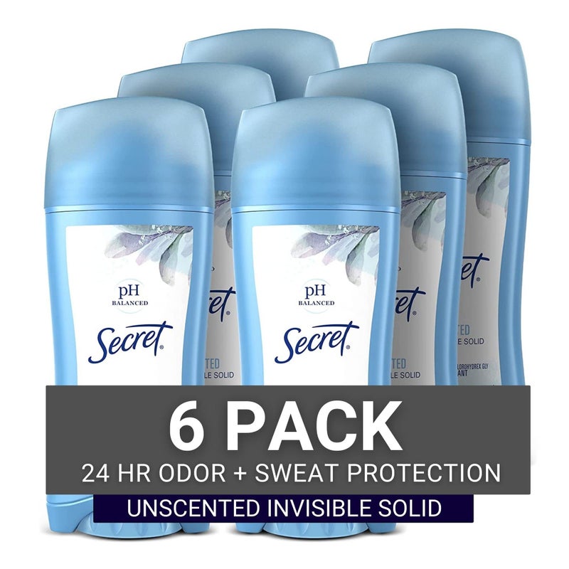 Secret Antiperspirant and Deodorant Women, Original Unscented Invisible Solid, pH Balanced, 2.6 Oz (Pack of 6) - Image 1