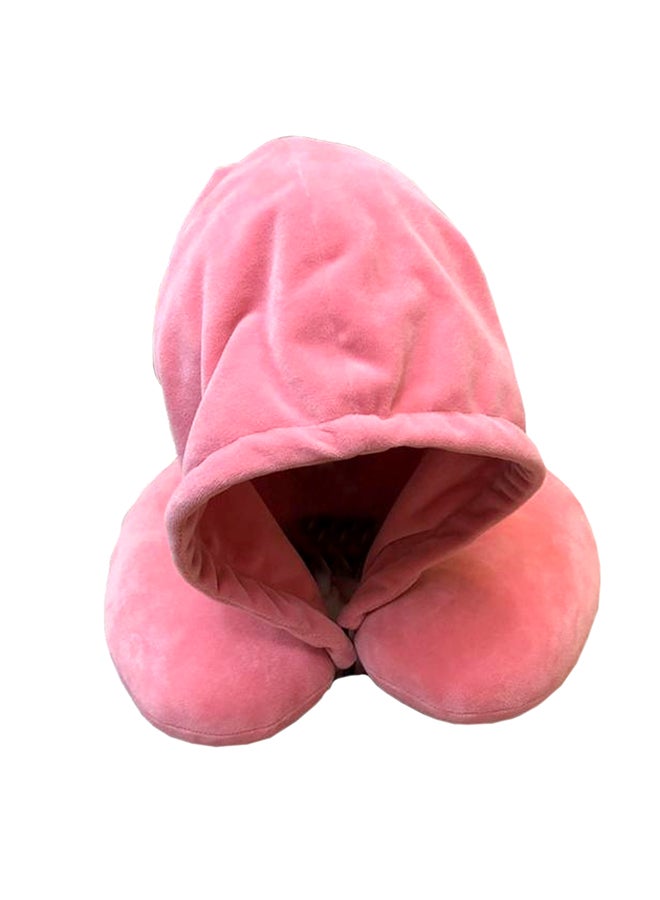 U-Shaped Travel Pillow With Hood Foam Pink 25x25x10centimeter