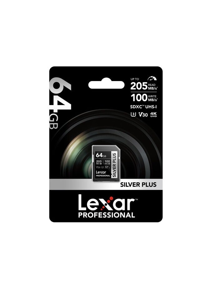 Lexar Professional 64gb Silver Plus Sdxc™ Uhs-I Cards, Up To 205mb/S Read 100mb/S Write C10 V30 U3 (LSDSIPL064G-BNNNG) - Image 3