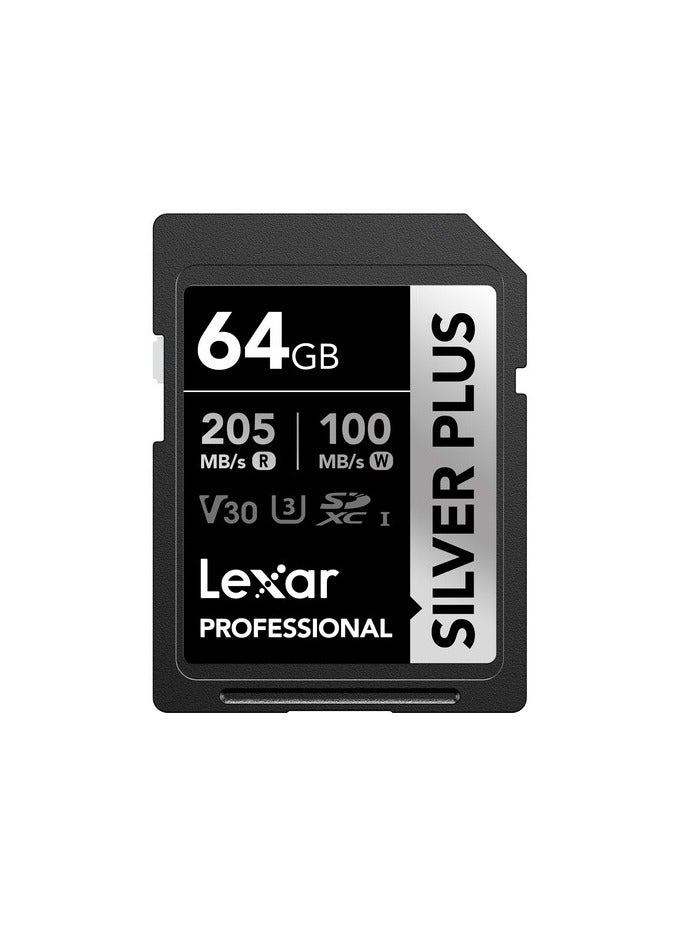 Lexar Professional 64gb Silver Plus Sdxc™ Uhs-I Cards, Up To 205mb/S Read 100mb/S Write C10 V30 U3 (LSDSIPL064G-BNNNG) - Image 1