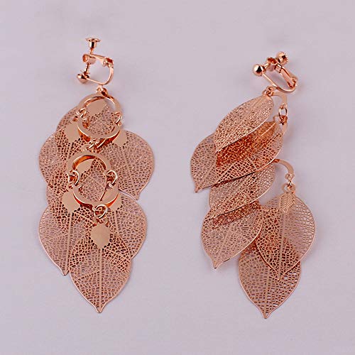 Grace Jun Handmade Multi-layer Dangle Drop Earrings and Clip on Earrings No Pierced for Women (19Rose gold Clip-on) - Image 3