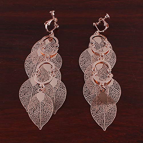 Grace Jun Handmade Multi-layer Dangle Drop Earrings and Clip on Earrings No Pierced for Women (19Rose gold Clip-on) - Image 4