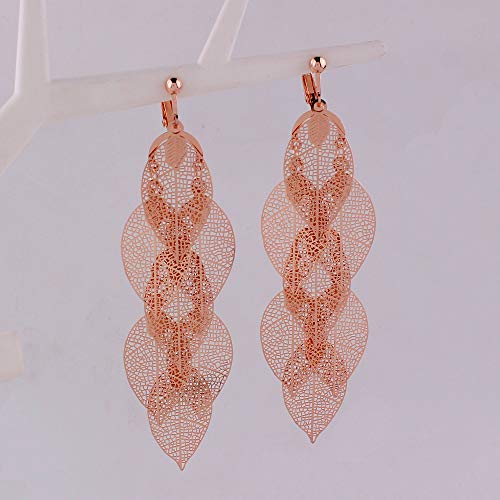 Grace Jun Handmade Multi-layer Dangle Drop Earrings and Clip on Earrings No Pierced for Women (19Rose gold Clip-on) - Image 5