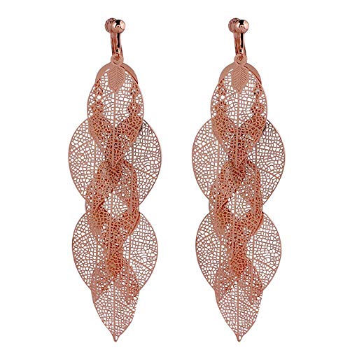 Grace Jun Handmade Multi-layer Dangle Drop Earrings and Clip on Earrings No Pierced for Women (19Rose gold Clip-on) - Image 1