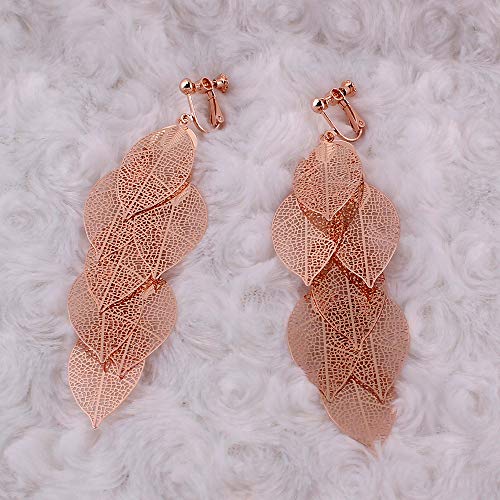 Grace Jun Handmade Multi-layer Dangle Drop Earrings and Clip on Earrings No Pierced for Women (19Rose gold Clip-on) - Image 2