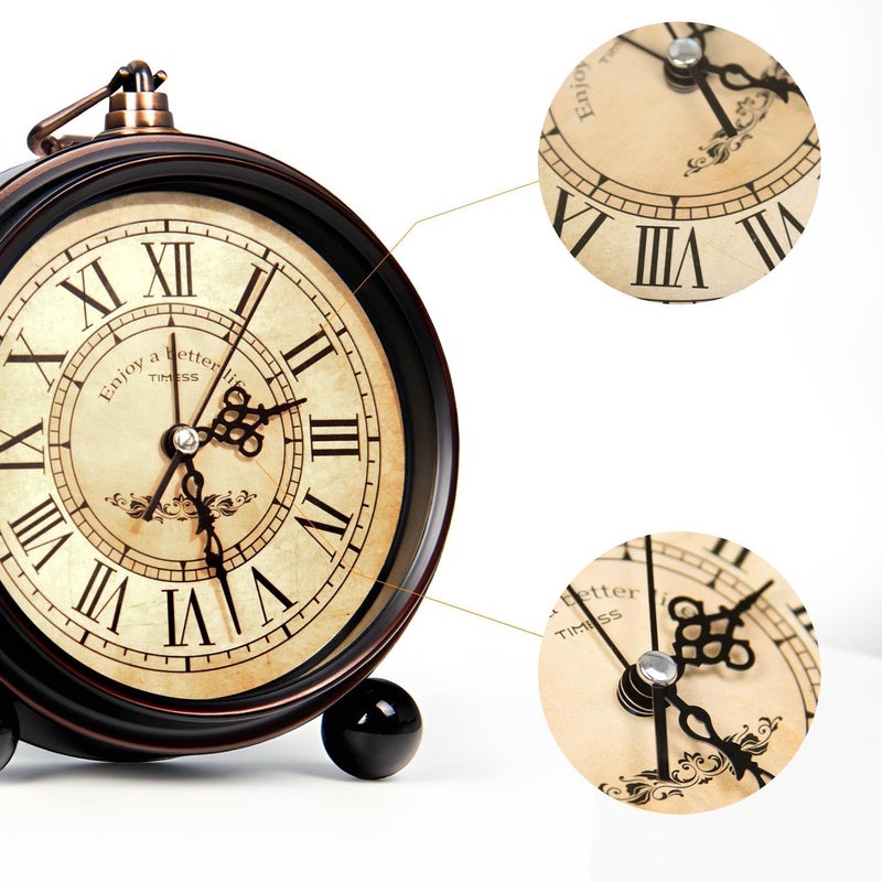TIMESS Vintage Analog Alarm Clock, 4.3" Silent Non-Ticking Quartz Desk Clock with Roman Numerals, Battery Operated Table Clock for Bedroom, Living Room, Office, or Gift (White) - Image 4