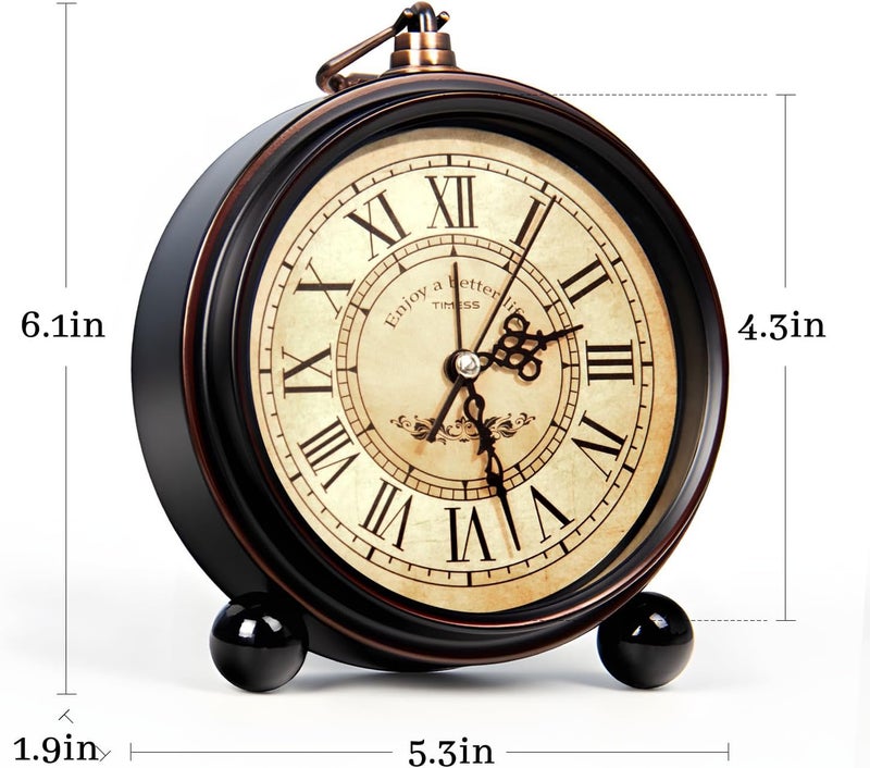 TIMESS Vintage Analog Alarm Clock, 4.3" Silent Non-Ticking Quartz Desk Clock with Roman Numerals, Battery Operated Table Clock for Bedroom, Living Room, Office, or Gift (White) - Image 3