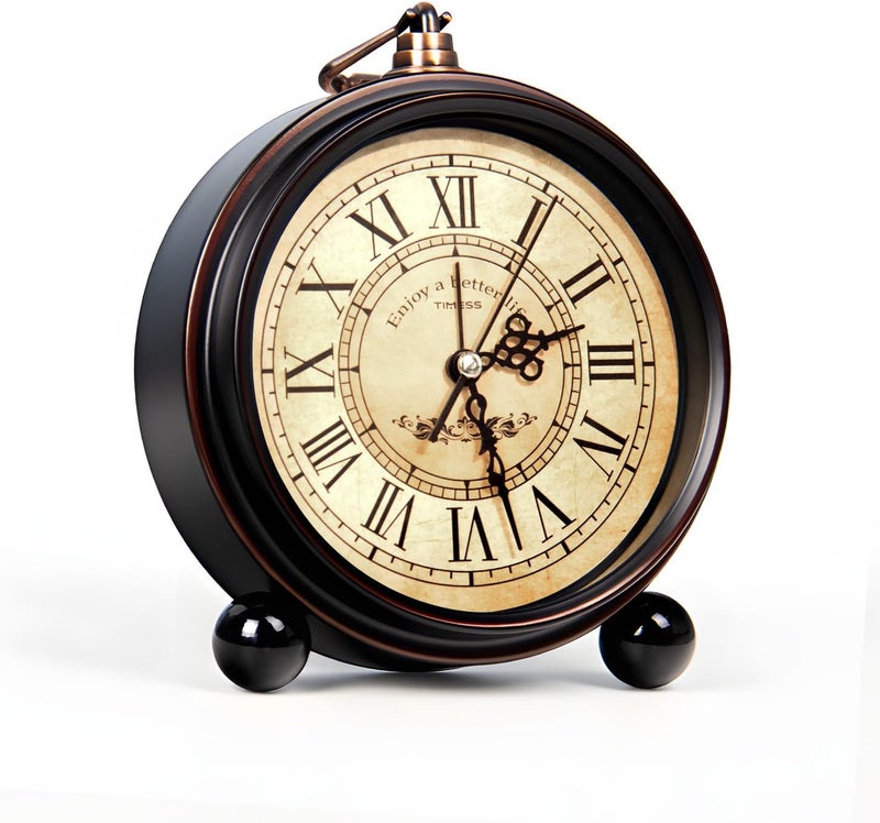 TIMESS Vintage Analog Alarm Clock, 4.3" Silent Non-Ticking Quartz Desk Clock with Roman Numerals, Battery Operated Table Clock for Bedroom, Living Room, Office, or Gift (White) - Image 2