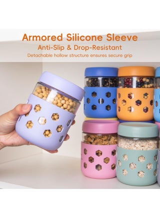 Glass Jars, 6Pcs 480ml Food Storage Jar Container with Silicone Sleeves,  Airtight BPA-Free Overnight Oats Containers with Lids for Kitchen Canning Cereal,Coffee,Fruit,Milk, Chia Pudding ,Sugar ,Beans - view 2