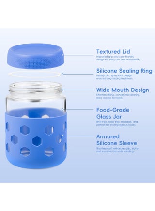 Glass Jars, 6Pcs 480ml Food Storage Jar Container with Silicone Sleeves,  Airtight BPA-Free Overnight Oats Containers with Lids for Kitchen Canning Cereal,Coffee,Fruit,Milk, Chia Pudding ,Sugar ,Beans - view 4