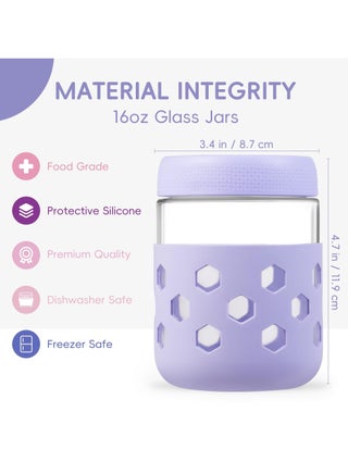 Glass Jars, 6Pcs 480ml Food Storage Jar Container with Silicone Sleeves,  Airtight BPA-Free Overnight Oats Containers with Lids for Kitchen Canning Cereal,Coffee,Fruit,Milk, Chia Pudding ,Sugar ,Beans - view 3
