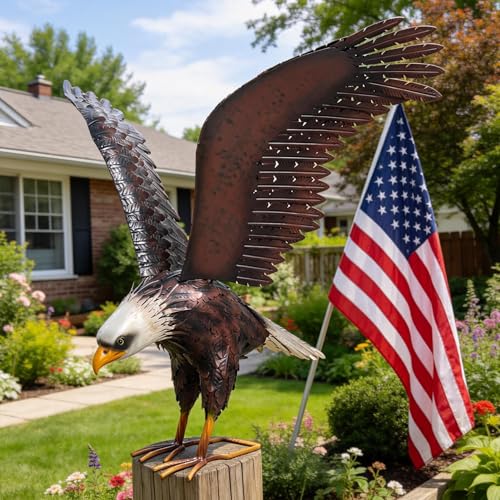 chisheen Bald Eagle Statue Outdoor Garden Sculpture Metal Yard Art Lawn Decorations,Large Eagle Figurines and Statues - Image 3