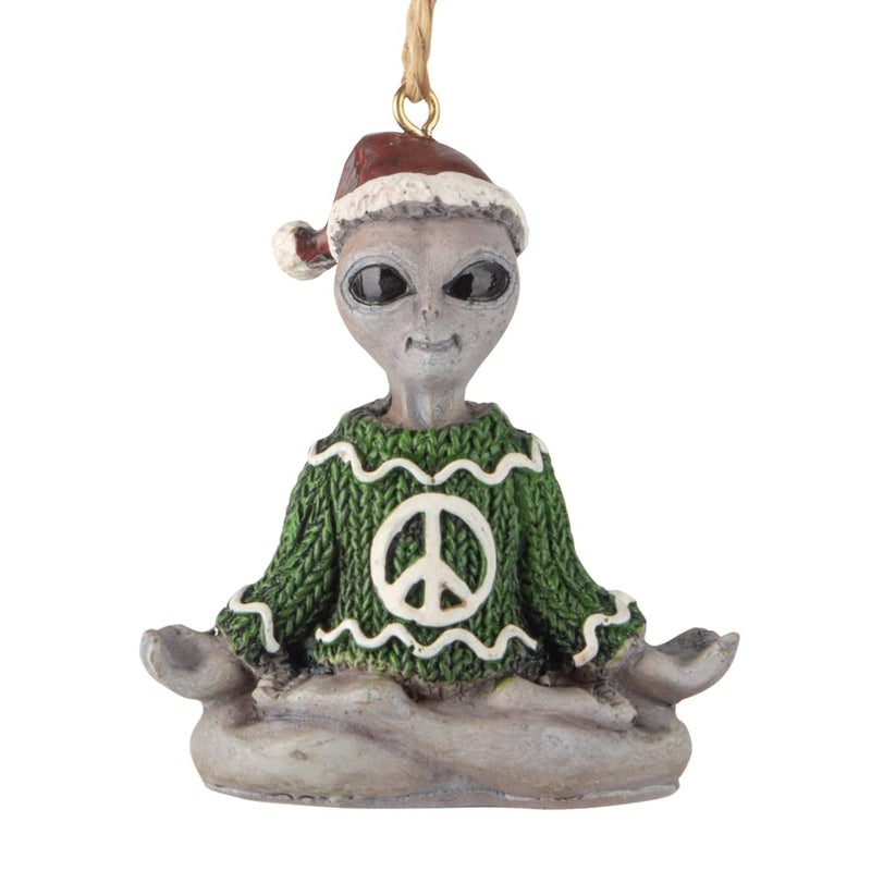 BELLA HAUS DESIGN Bella Haus Design Yoga Alien Wearing Ugly Christmas Sweater Tree Ornament  3 Tree Figurines Resin Ornament