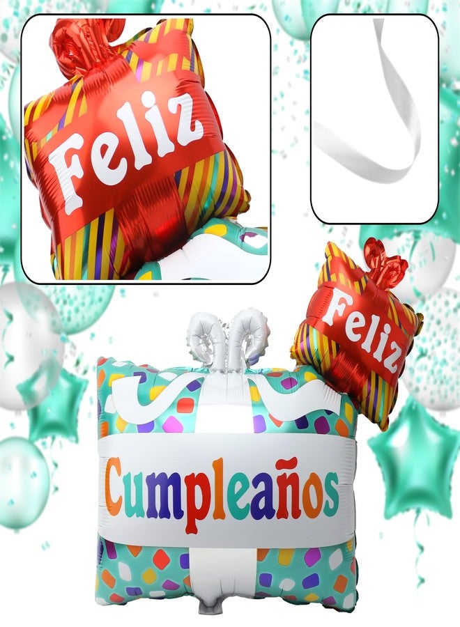 Vesil Happy Birthday Balloons, Feliz Cumpleaños Gift Box Foil Balloon, 24 Inch Large Mylar Balloon for Spanish Birthday Decorations, Fiesta Party Supplies with Ribbon - Image 2