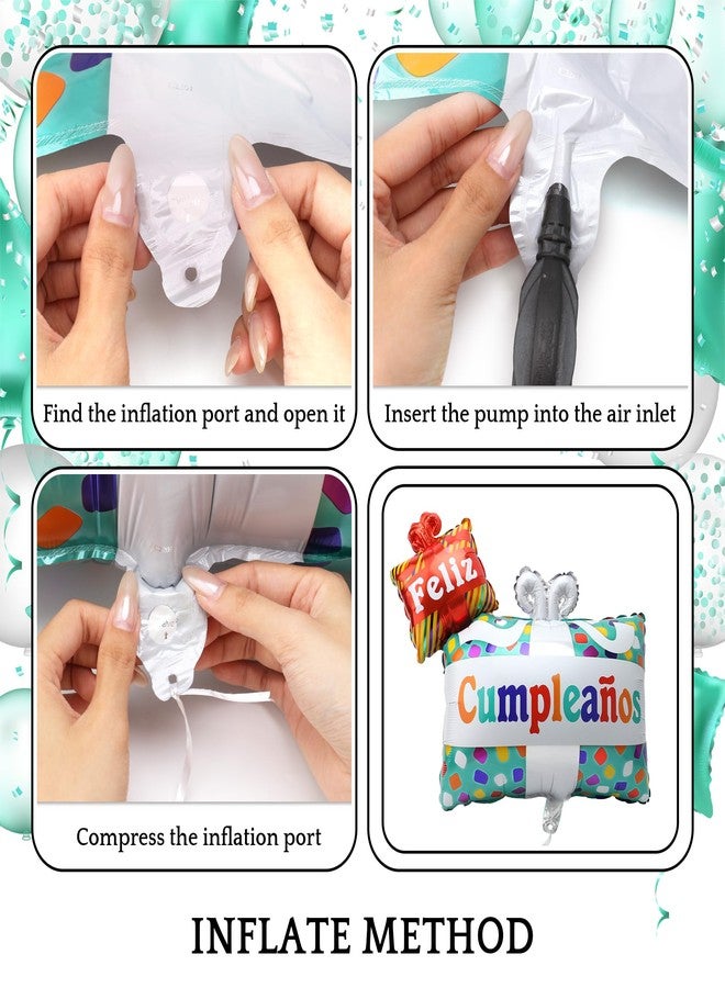 Vesil Happy Birthday Balloons, Feliz Cumpleaños Gift Box Foil Balloon, 24 Inch Large Mylar Balloon for Spanish Birthday Decorations, Fiesta Party Supplies with Ribbon - Image 5
