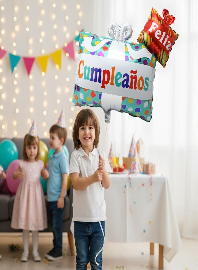 Vesil Happy Birthday Balloons, Feliz Cumpleaños Gift Box Foil Balloon, 24 Inch Large Mylar Balloon for Spanish Birthday Decorations, Fiesta Party Supplies with Ribbon - Image 3